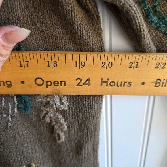 Embroidered Chocolate Brown Cardigan Large Fall Leaves Cottagecore Rustic New - Picture 8 of 9